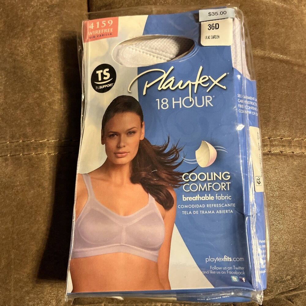 Playtex 18 hour Bra 36D White Wire Free Cooling Comfort Breathable 4159 NEW